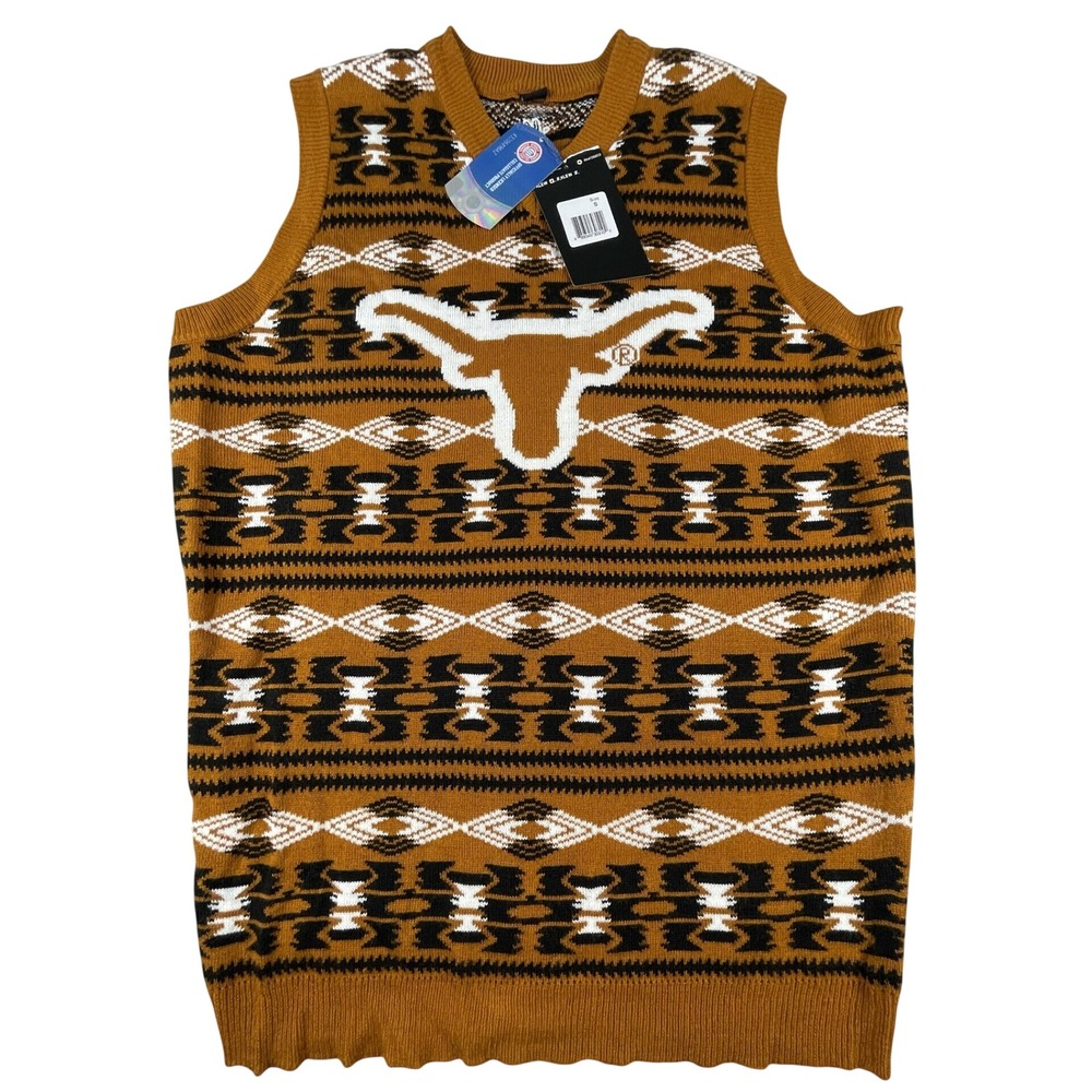 KLEW Sweater Vest Men S Orange Texas Longhorns Aztec Knit Collegiate Gear NWT